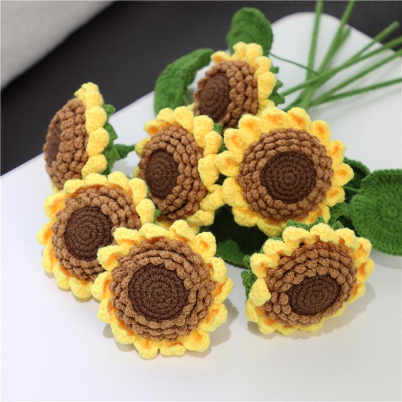 Sunflower Design Crochet Flower for Room Decor, 7 Counts/set Bedroom Decor Artificial Flower without Vase, Handmade Crochet Flower, Girlfriend Gifts, Boyfriend Gift, Valentine's Day Gift Ideas, Bouquet, Decorative Flowers