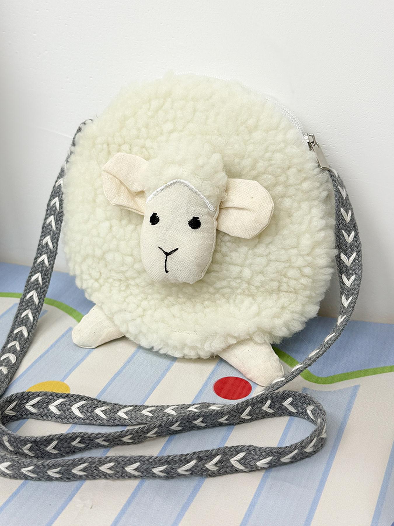Cute Plush Mini Shoulder Bag, Sheep Head Design, Zippered Pouch for Lipstick, Earphones, Coins, Perfect Gift for Girls, Students, Office Use