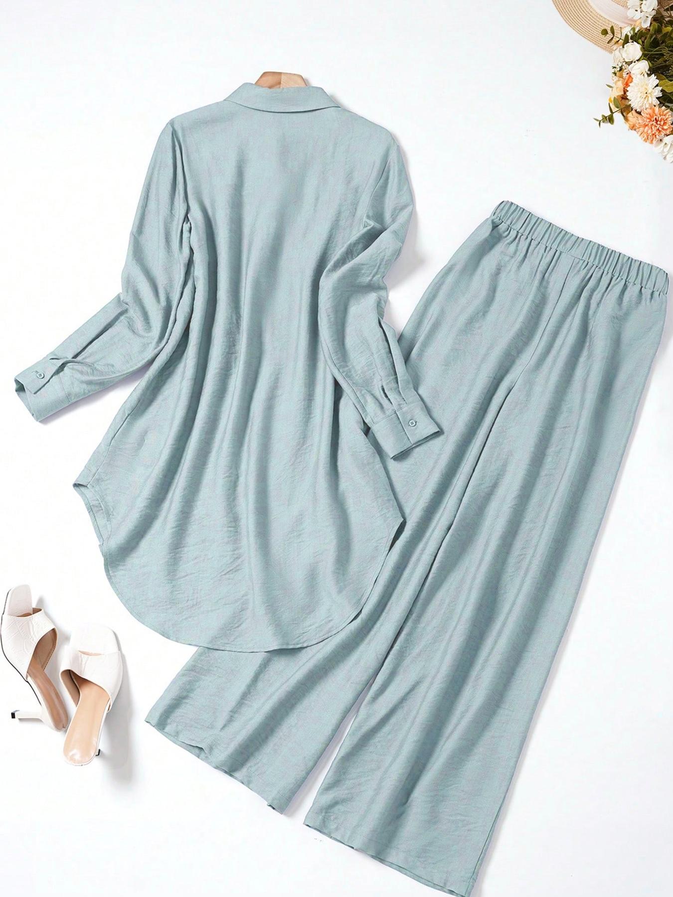 Women's Casual Two-Piece Set, Hollow-Out Top and Loose-Fit Pants, Plain Color Comfortable Breathable Woven Outfit for Daily Wear, Spring and Fall Fashion Women's Casual Two-Piece Set, Hollow-Out Top and Loose-Fit Pants, Plain Color Comfortable Breathable Woven Outfit for Daily Wear, Spring and Fall Fashion