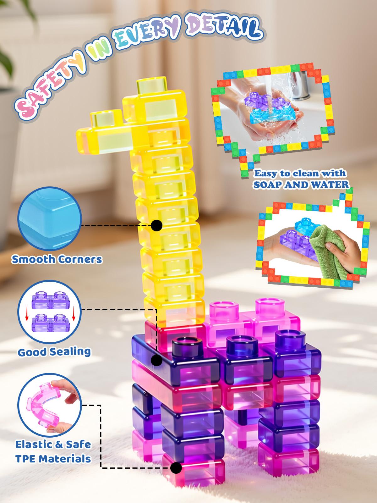 JOY SPOT Soft Jelly Blocks , Squishy Multi-color Stacking Jelly Building Blocks Toy Set, Non-toxic Sensory Tactile Play Toy Safe Squishy Squeezable & Stretchable Fun, Puzzle Blocks for Kids Early learning Preschool STEM Creative Construction Age 2+