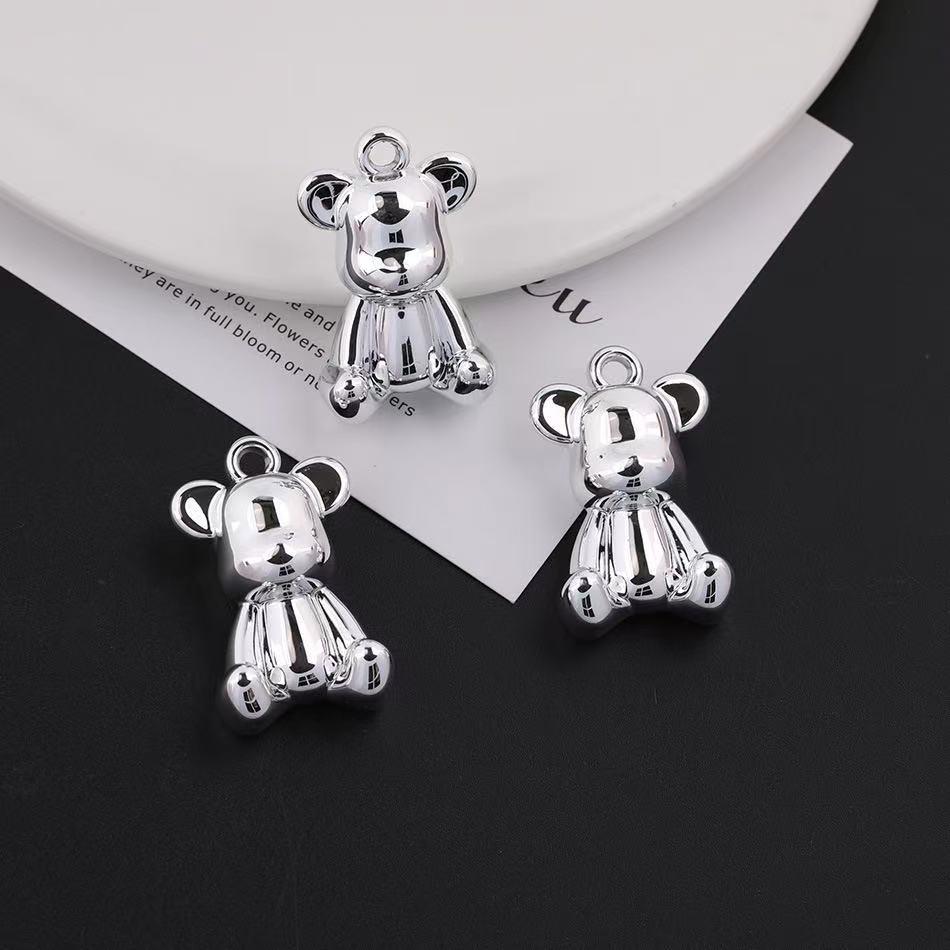 Electroplated Silver Color Bear Pendant DIY Craft Necklace, Hollow Acrylic 3D Charm, Handmade Jewelry Accessory, Unique Gift Idea