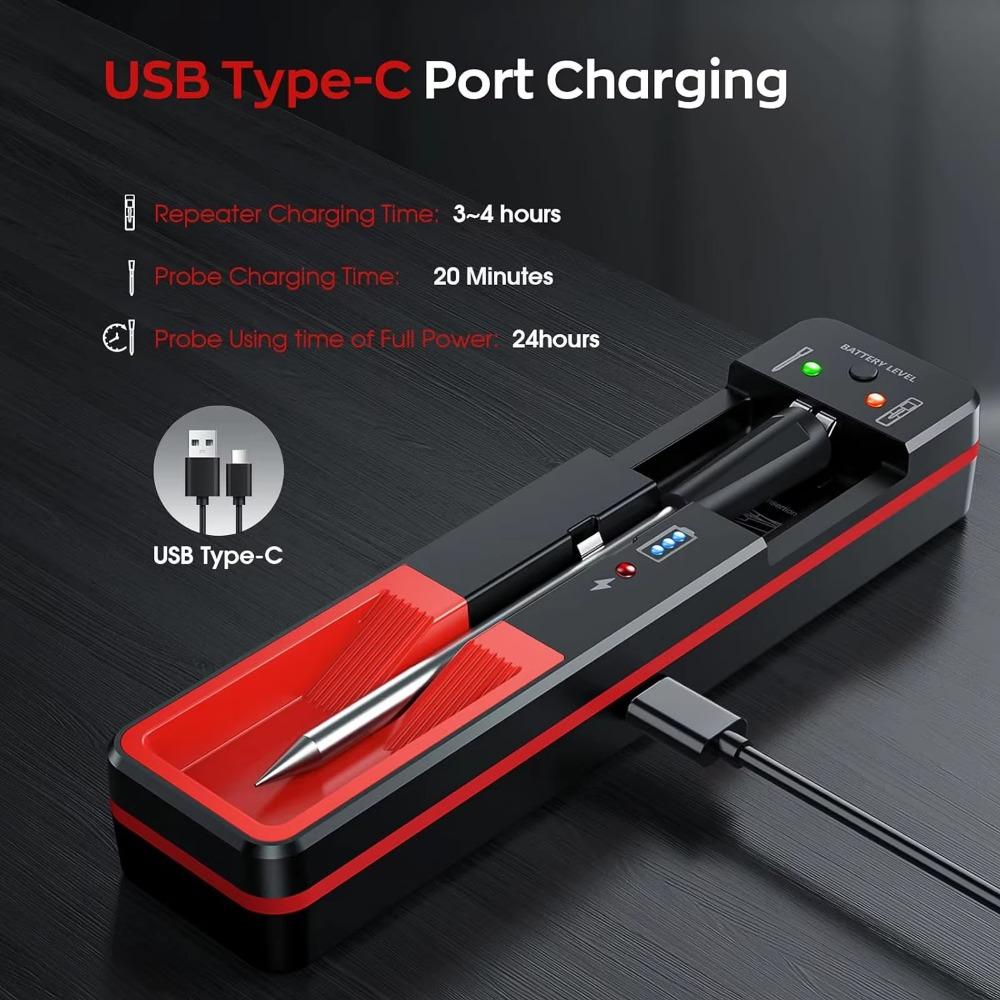 Professional Wireless Meat thermometer with 360ft bluetooth Range, ios android App for Bbq sous vide oven smoker monitoring, Slip-Resistant Portable high-Temp Display for Precision Cooking