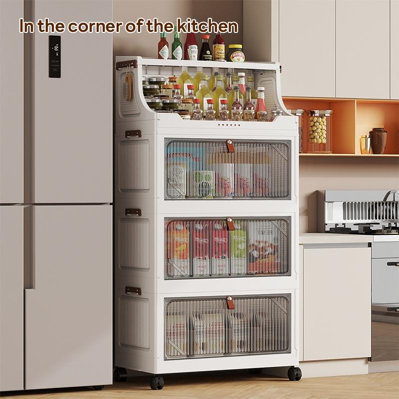 Transparent Flip Cover Storage Cabinet, Plastic Home Organizer, Space-Saving, Mobile with Wheels, Durable and Stylish, 2-6 Layers Optional