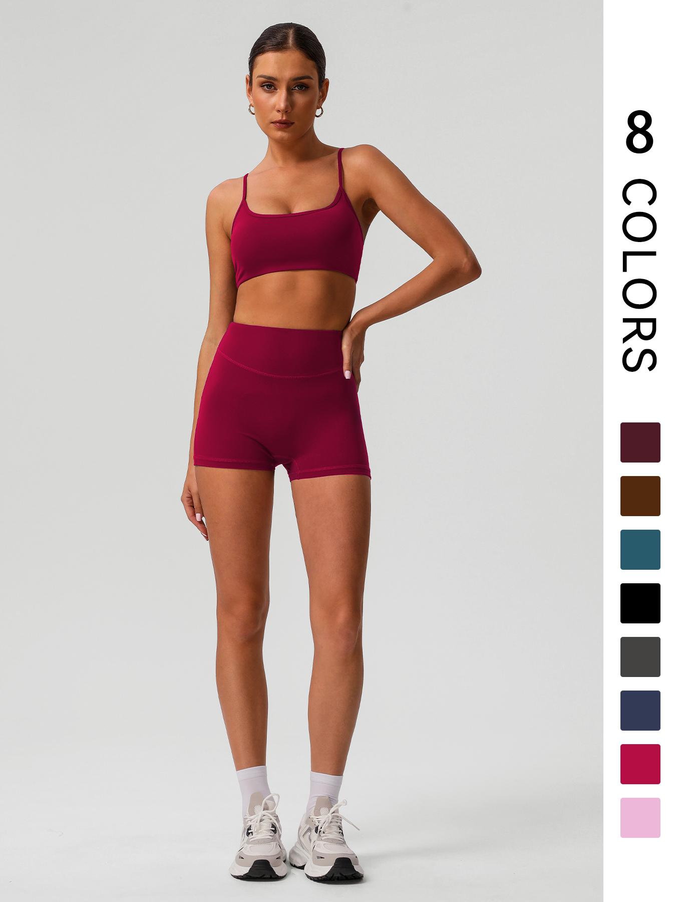 Women's Solid Crop Sports Bra & High Waist Shorts Set, Casual Comfy Breathable Two-piece for Yoga Gym Workout Running, Ladies Sportswear for All Seasons Activewear Set