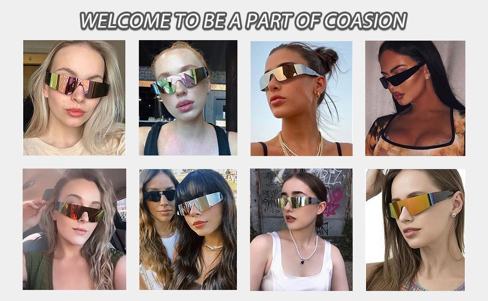COASION Wrap Around Sunglasses for Women Trendy Rimless Futuristic Shades Y2k Shield Flat Top Fashion Eyeglasses
