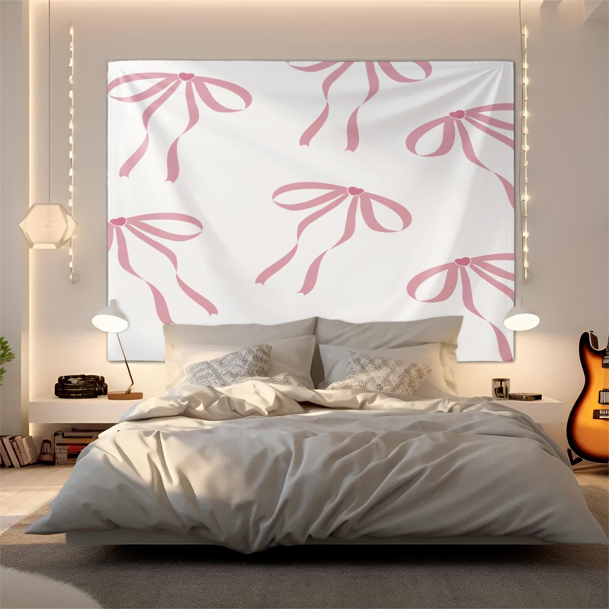 Bow Series Cute Romantic Sweet Decorative Tapestry, Gentle Healing Girlish Aesthetic, Photo & Party Backdrop, Housewarming Birthday Valentine's Day Christmas Gift