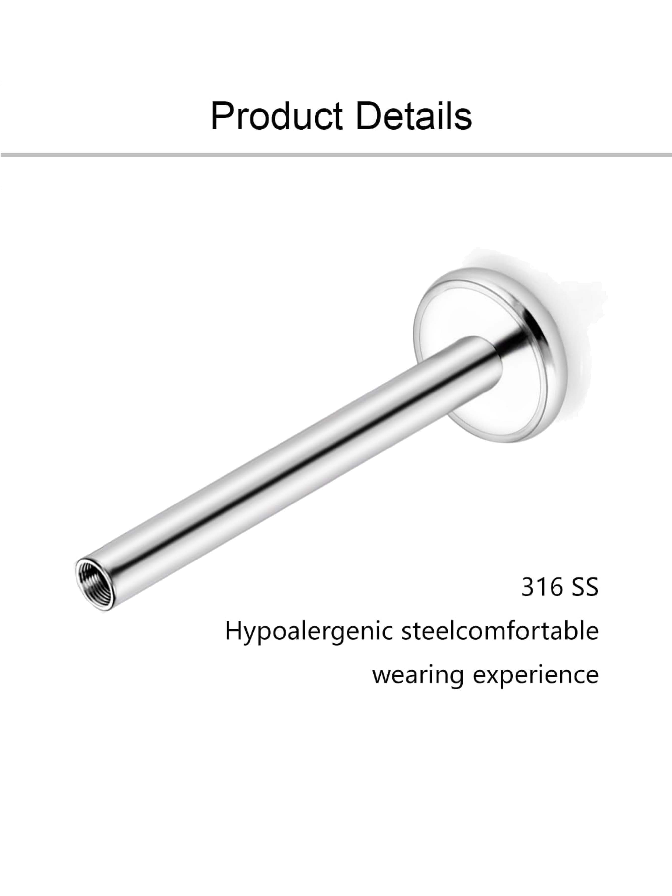 Titanium Threadless Internally Threaded Flat Back Stud Earrings 18G 16G Labret Post in 6mm 7mm 8mm 9mm 10mm for Cartilage Helix Conch Tragus Nose Lobe Medusa Piercing Jewelry