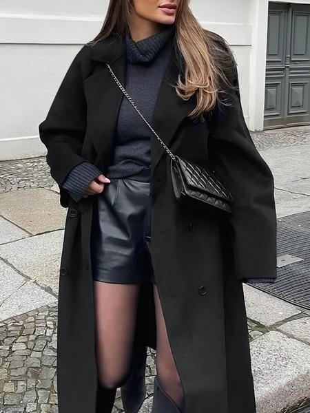 Women's Long Woolen Coat Jackets, Casual Loose-Fitting Overcoat with Double Button Front, Fall & Winter Fashion Outerwear for Women