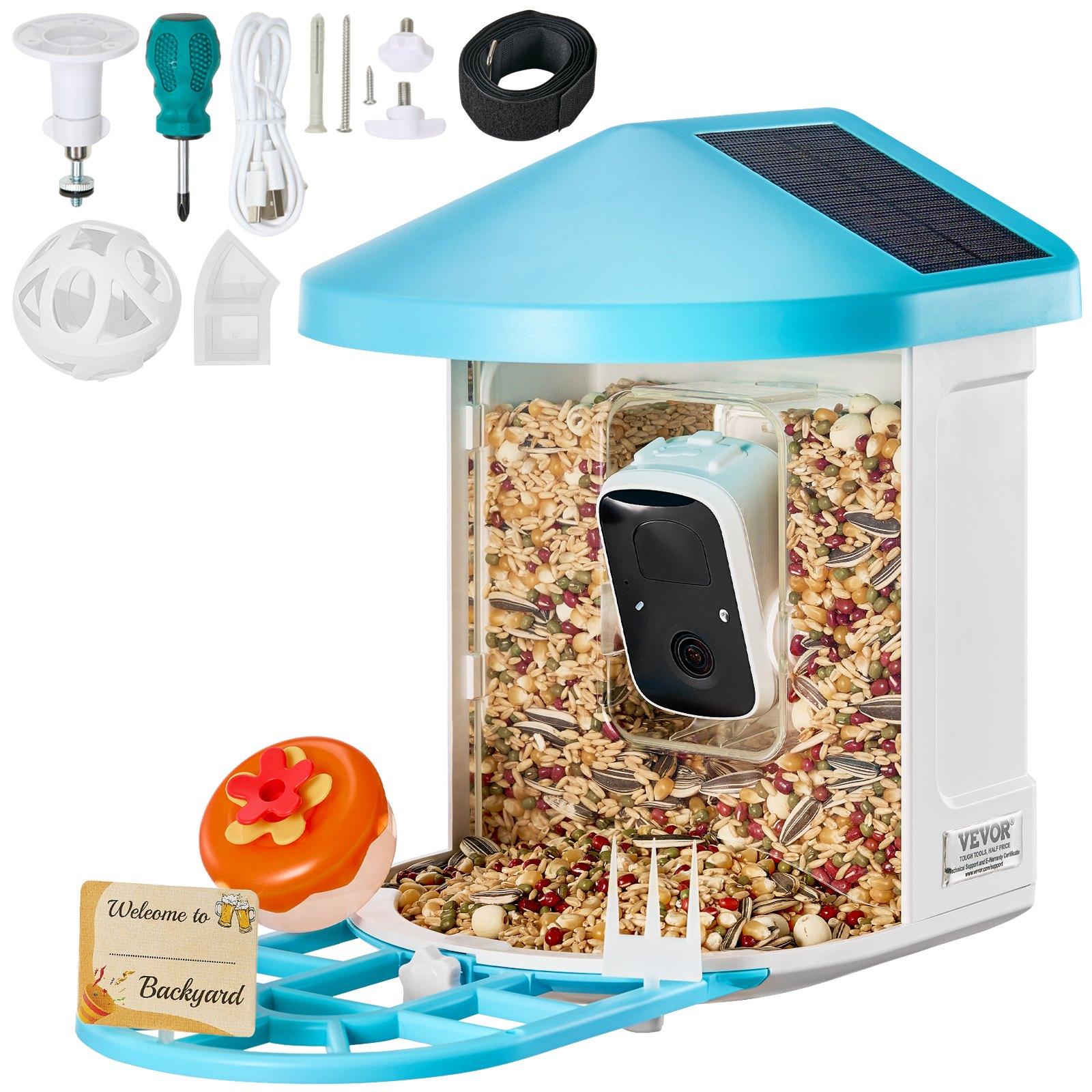 fathersdaygift VEVOR Smart Bird Feeder with Camera, 2K HD AI Identify 10000+ Bird Species, Solar-Powered Bird Watching Camera with Auto Capture Instant Notify, Wireless Outdoor Gift for Bird Lover (2 Solar Panels)