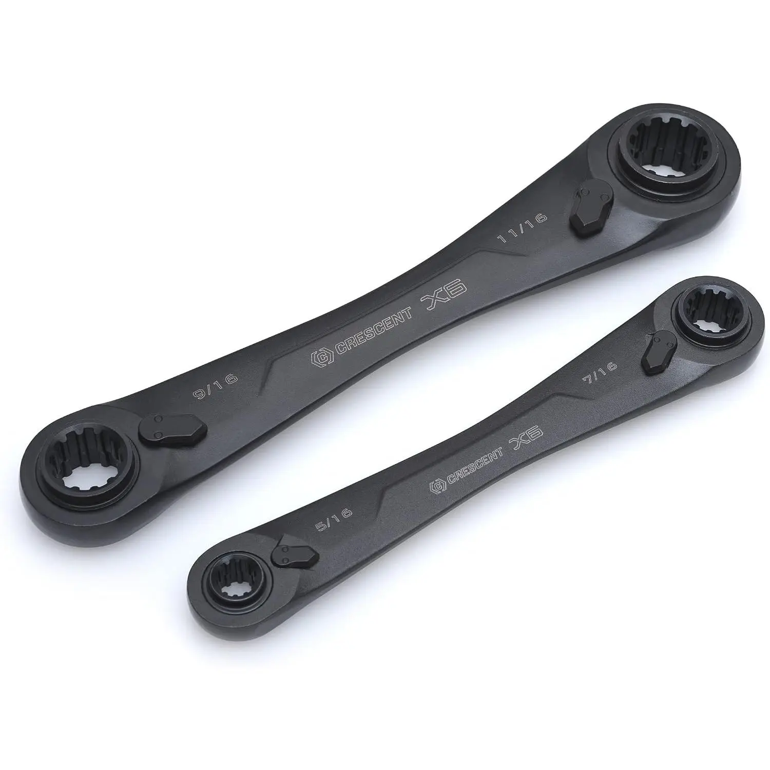 X6™ 2-Piece Black Oxide Spline Ratcheting SAE Wrench Set with Flat Handle, Low Clearance, Multiple Ends - CX6DBS2