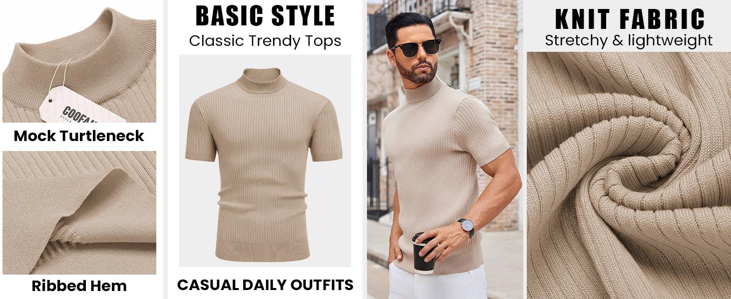 COOFANDY B Men's Mock Turtleneck Sweater Short Sleeve Casual Basic Tops Ribbed Knit Pullover Solid Tee COOFANDY B Men's Mock Turtleneck Sweater Short Sleeve Casual Basic Tops Ribbed Knit Pullover Solid Tee
