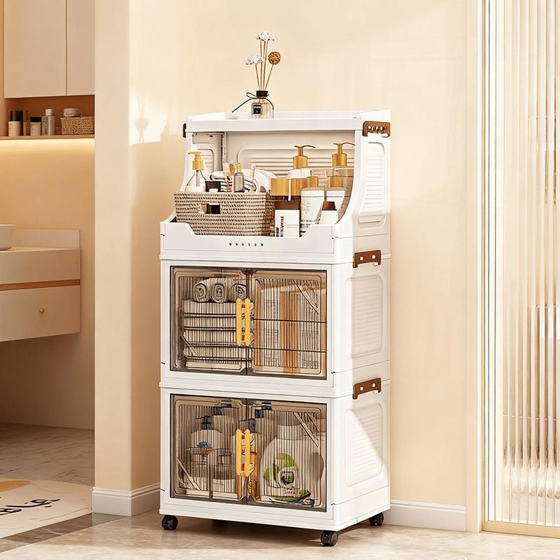 1pc Multifunctional Foldable Storage Cabinet - Heavy-duty Plastic Storage Box with Open Shelves, Space-saving Foldable Design, Suitable for Living Room, Bedroom, Kitchen, Office - Ideal Gift for Home Organization and Small Spaces, Cabinet Storage