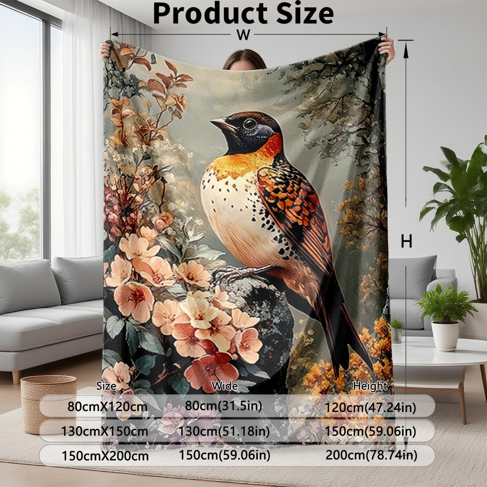 1 piece The natural beauty of a fulvetta perched amid the blossoms themed flannel blanket - Flannel weaving craft blanket, modern style, suitable for sofas and beds, all-season use, super soft and warm, digital print design, 100% polyester