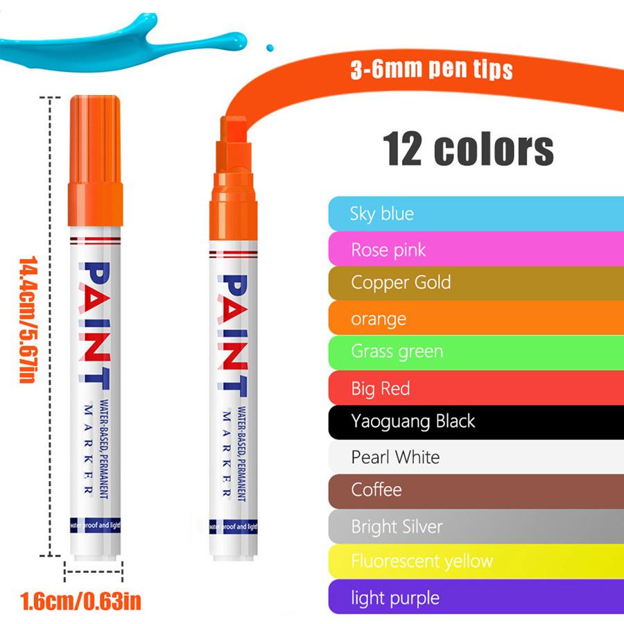 12 Color Vibrant Quick-Drying Permanent Paint Pens, Waterproof Oil-Based Markers Set for Tires Rocks Wood Glass DIY Crafts, All Surfaces Non-Fade
