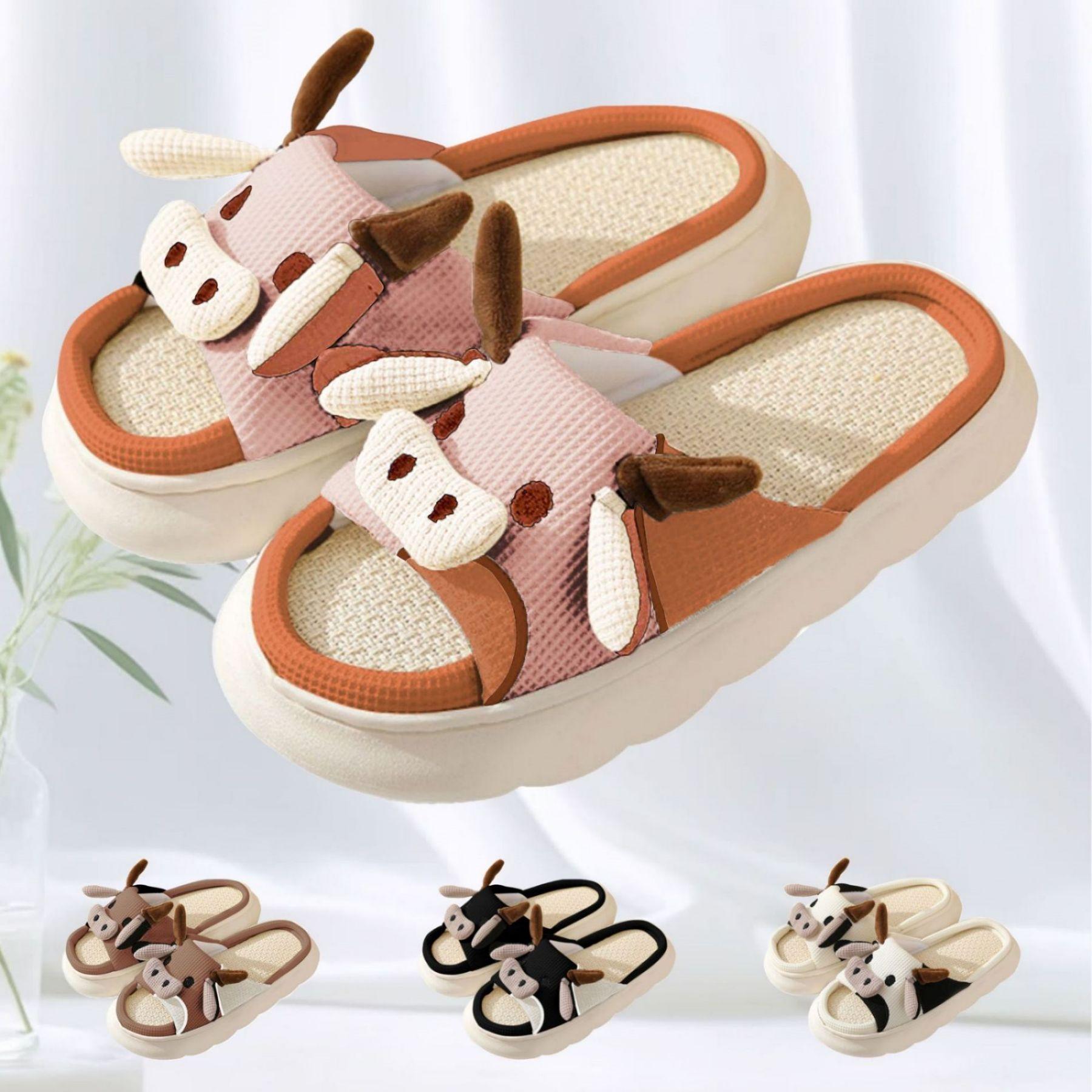 Cartoon Animal Shape Slippers, Womens Four Seasons Home Linen Slippers，Winter Warm Shoes Springfresh