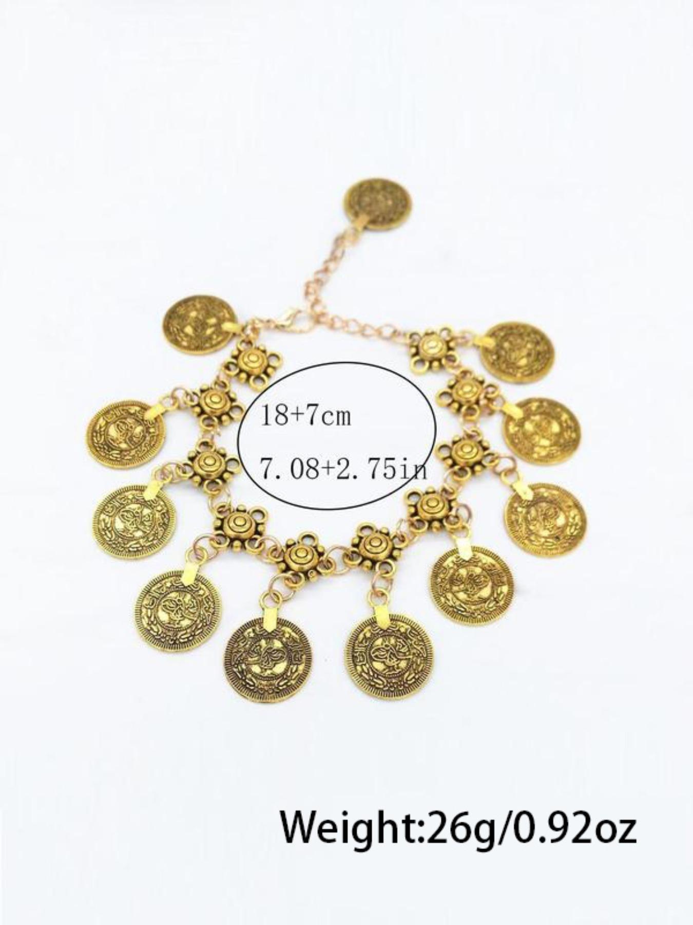 Viral Gypsy Coin Anklet, Retro Boho Foot Jewelry for Women, Gold/Silver Ankle Bracelet with Engraved Charms, Must-Have for Summer, Festivals and Beach Days, Trendy Statement Piece