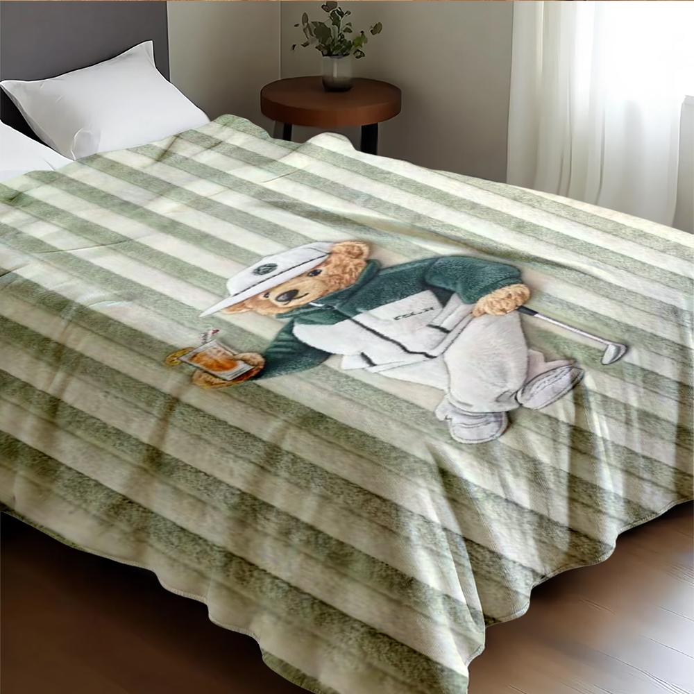 Trendy Cool Bear Pattern Blanket, Ultra-Soft Flannel Nap Blanket, Shawl Blanket, Small Cover Blanket, Lightweight Cozy Blanket, Perfect for Sofa Bed Office Travel