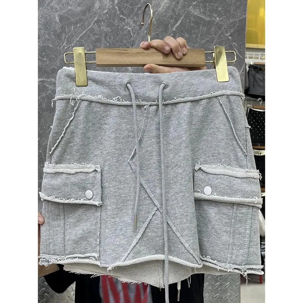 Gyaru Skirt Cute Cargo Mini Skirt Soft Terry Pockets Side Short Skirt for Women Teen-girl Spring Summer Y2K Acubi Outfit
