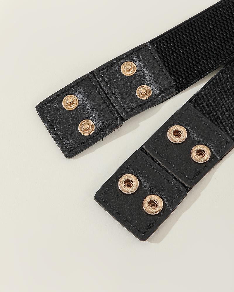 ChicMe Women's Chain Decor Buttoned Waist Belt Fashion Elastic Stretch Dress Belt Waistband