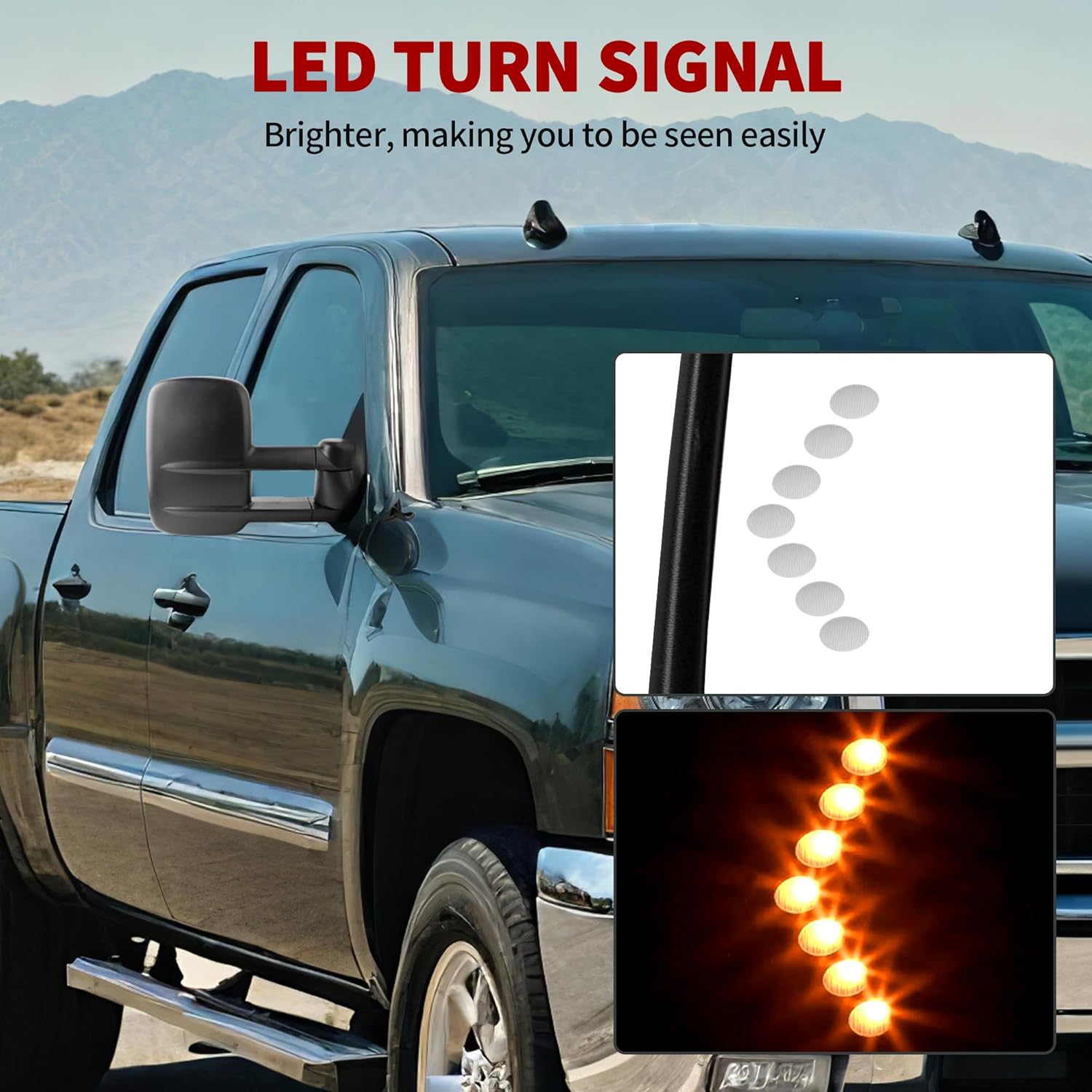 OEDRO Extendable Tow Mirrors Compatible with 2003-2006 Chevy Silverado Tahoe GMC Sierra Extendable Tow Mirrors, Arrow Signal Light Powered Heated