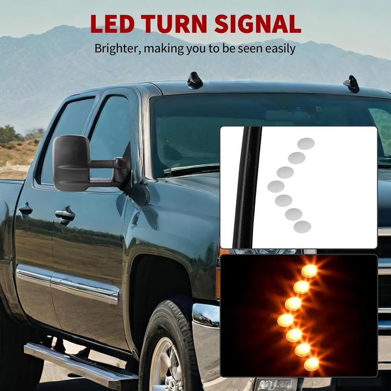 OEDRO Extendable Tow Mirrors Compatible with 2003 2004 2005 2006 Chevy Silverado Tahoe GMC Sierra Extendable Tow Mirrors, Arrow Signal Light Powered Heated