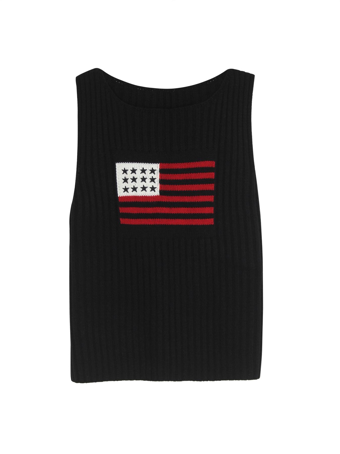 Women's Flag Graphic Print Split Hem Sweater Vest, Casual Fashion Round Neck Sleeveless Jumper Vest for Summer, Ladies Knit Clothing for Daily Wear