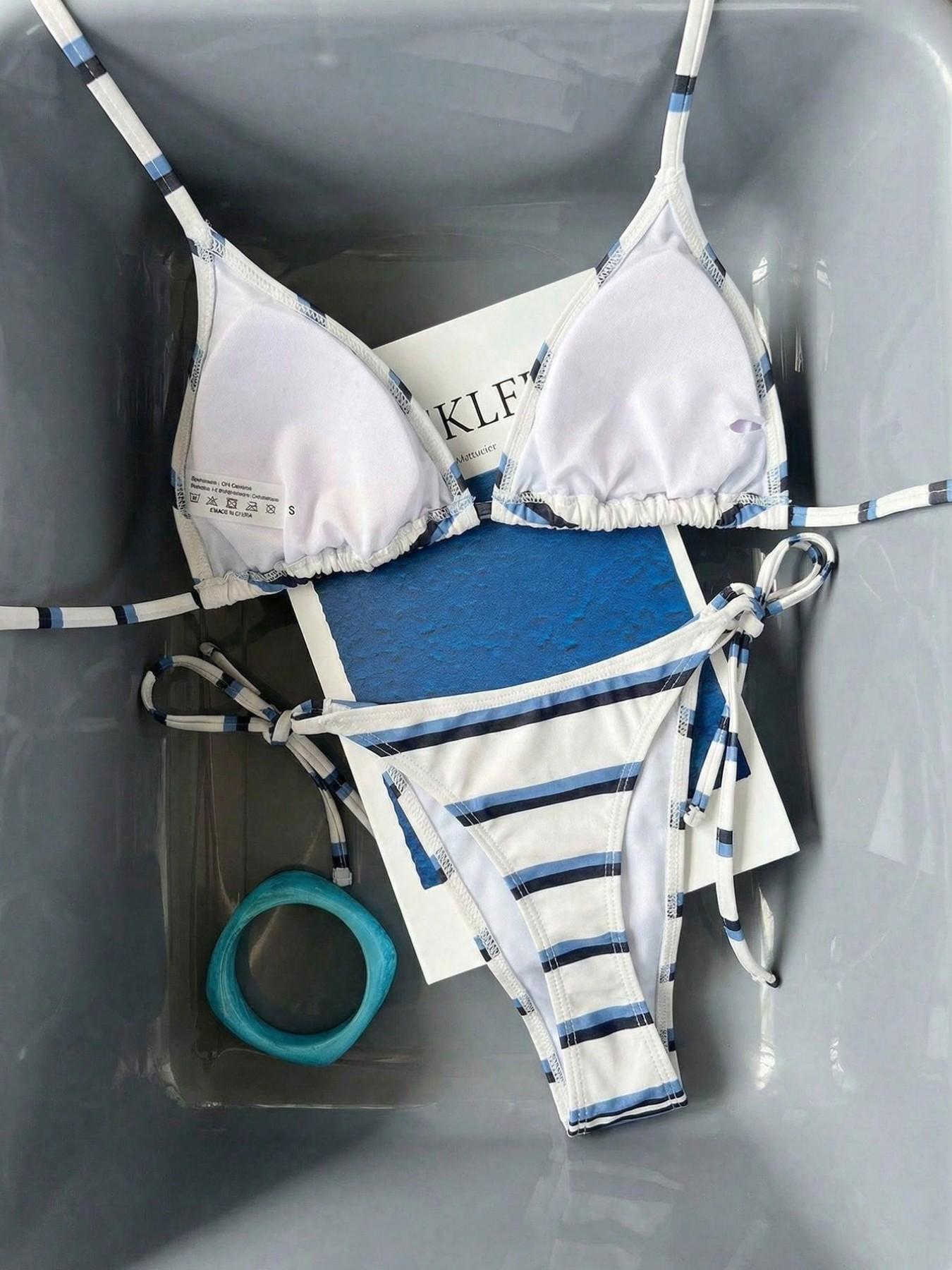 Elegant Sexy Stripe Print Bikini, Two Piece Split Swimsuit, European Style, Ideal for Beach, Pool, Parties, All Seasons