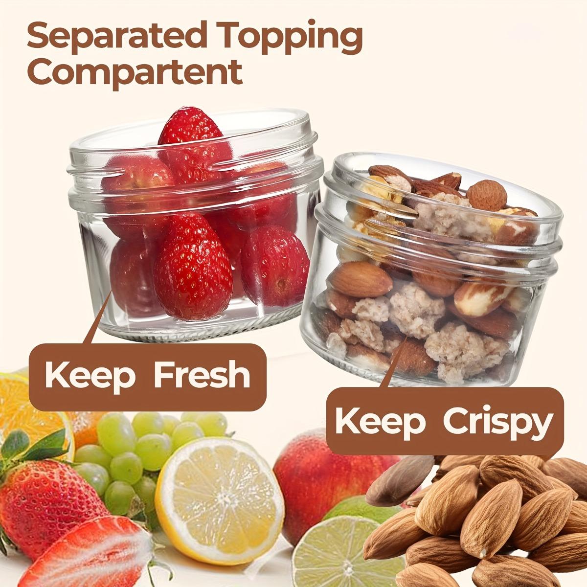 4PCS Double Layer Overnight Oat Containers with Lids, Dry and Wet Separated Yogurt Parfait Cups, Chia Pudding Glass Jars for Oats, Granola, Nuts, Fruit and Salad, Portable Meal Prep Breakfast Cups, Random Colors