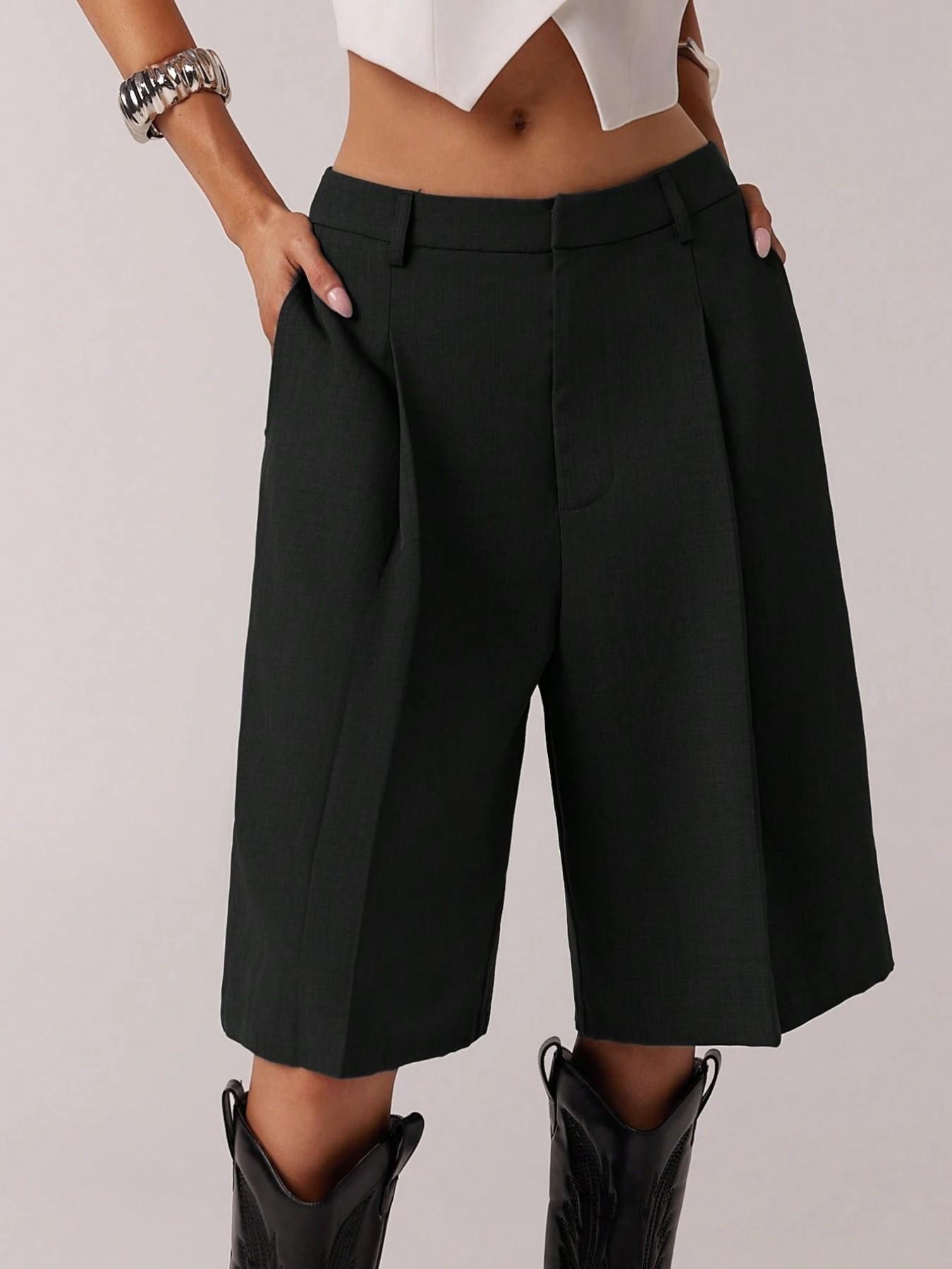 Women's Solid Color Simple Commuter Bermuda Shorts, All Seasons Business Casual Shorts, Stylish and Comfortable Women's Solid Color Simple Commuter Bermuda Shorts, All Seasons Business Casual Shorts, Stylish and Comfortable