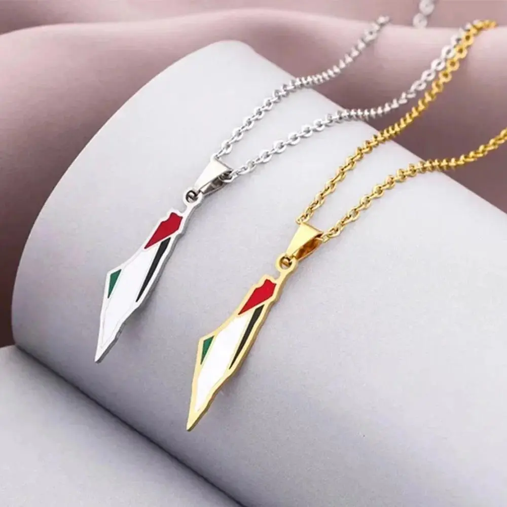 COOLTIME Palestine Map Flag Pendant Necklace for Women Stainless Steel Geography Map Shape Choker Chain Jewelry Wholesale