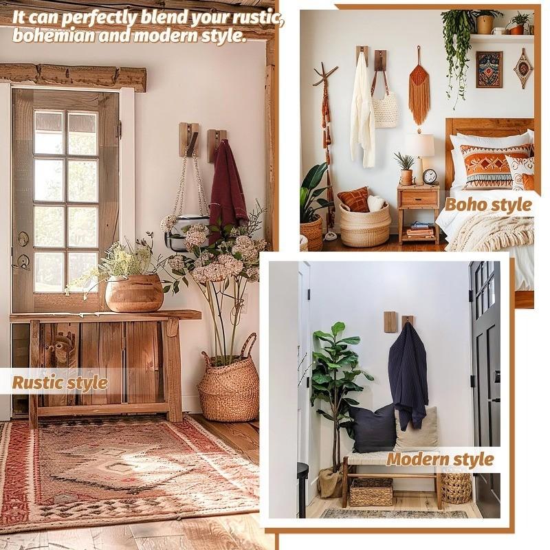 Magnetic Foldable Wooden Wall Hooks, Hidden Acacia Wood Coat Hooks, Flip Down Hooks for Coats, Bags, Hats, Towels