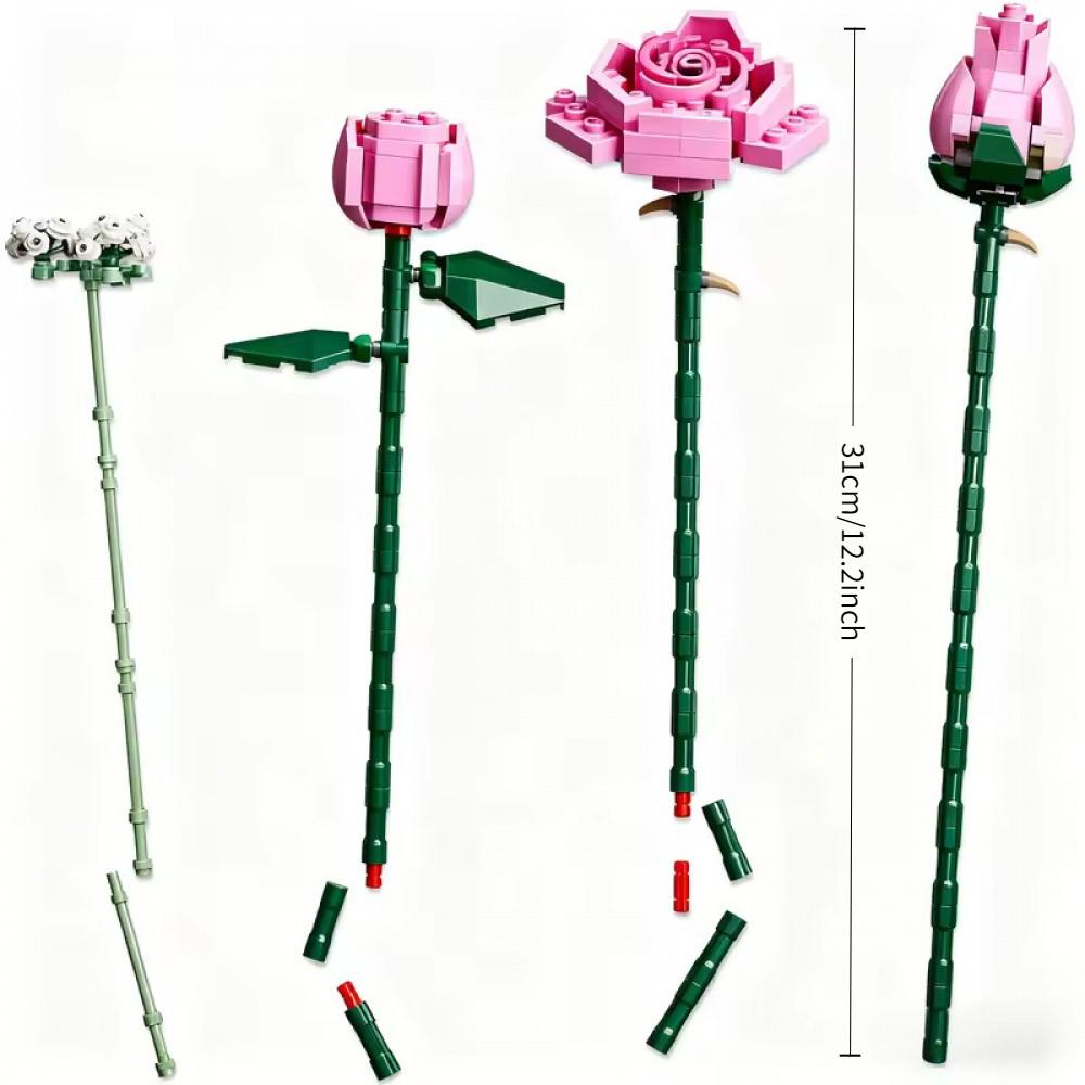 Flower Building Blocks Rose Bouquet Building Kit Artificial Flowers Building Set Botanical Collection Building Blocks Home Decor Flower Brick Set 822PCS Pink Roses Bouquet Building Blocks Set Valentine's Day Gift, Mother's Day Gift, Birthday Gift for Her,