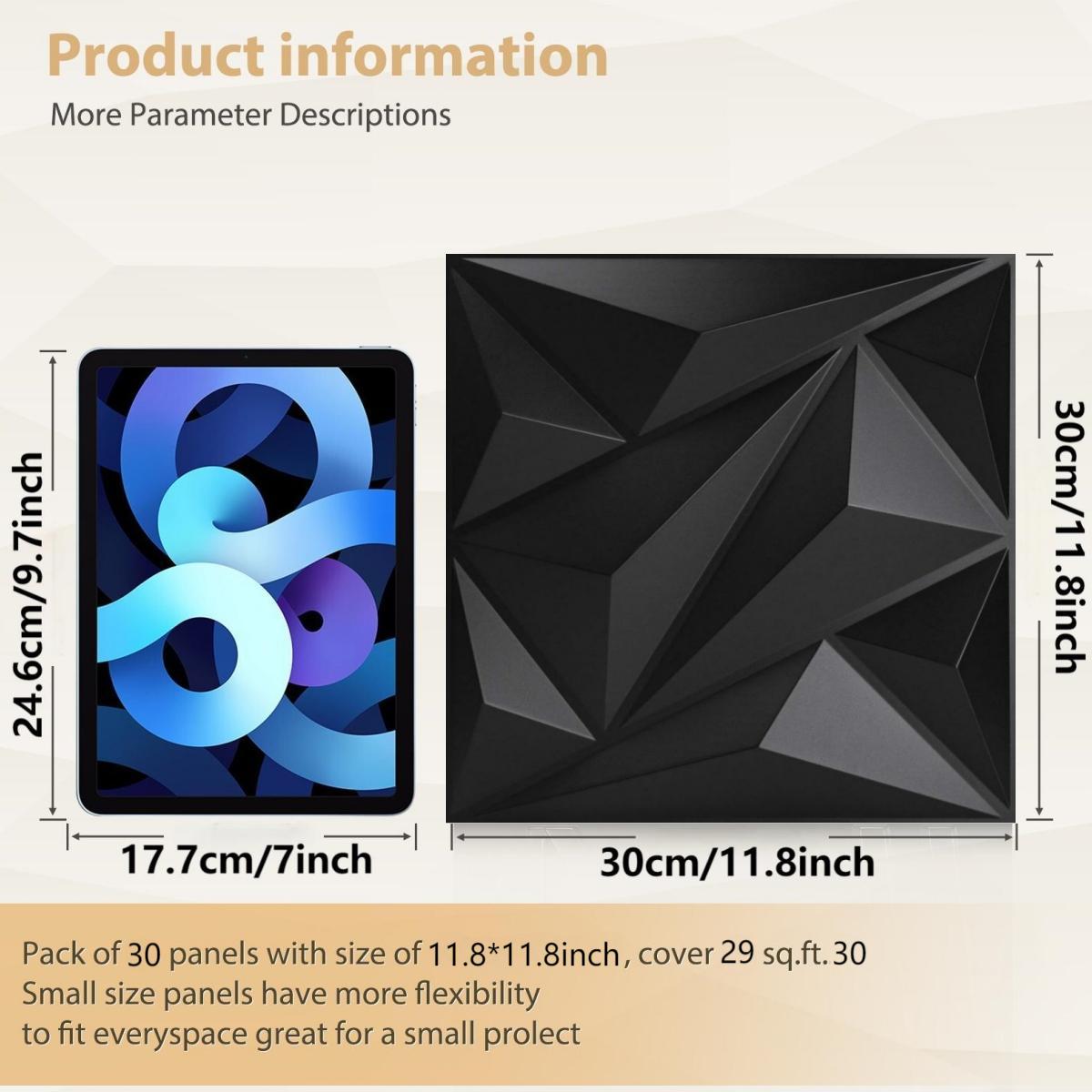 12/20/30PCS 3D Diamond Pattern Wall Panels, PVC Material 3D Wall Decorative Diamonds, Indoor Wall Decoration, 11.8x11.8 Inches, Includes Adhesive