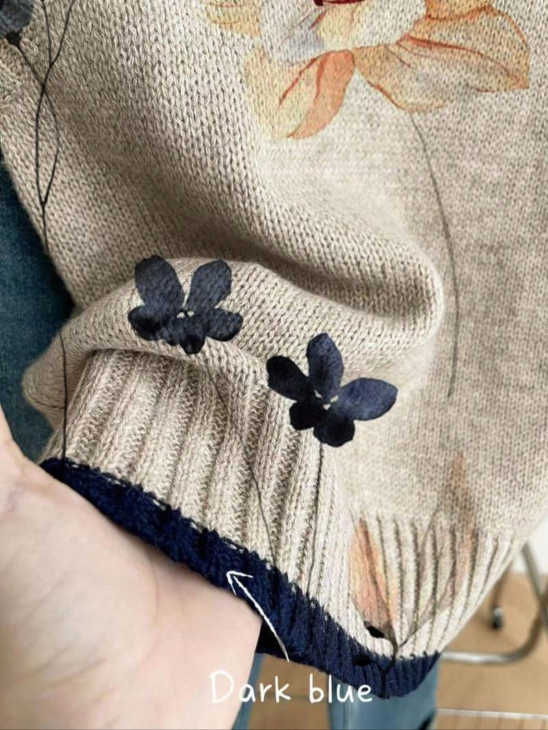 Elegant Floral Pattern Sleeveless Knit Top for Women, Casual and Loose Fit Round Neck Pullover for Spring and Autumn, Ideal for Outings