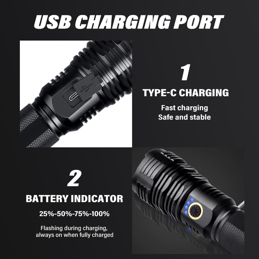 Ultra-Bright Tactical Flashlight - High-Powered LED Light with 5 Modes, Wide Beam Angle,Long-Lasting Battery Life - Ideal for Camping, Hiking, Outdoor rechargeable flashlight flashlight Multipurpose Rechargeable flashlight  1000000 lumens