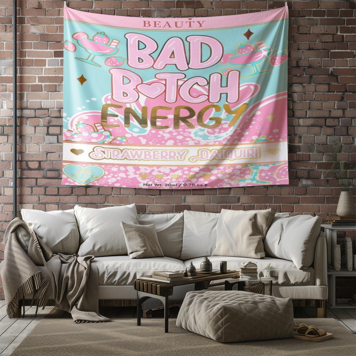 Y2K Bad B*tch Energy Tapestry, Cute Print Wall Hanging Tapestries, Sweet & Cool Style Backdrop Decor, Soft Colorful Wall Blanket for Bedroom Dorm Living Room, Perfect Gift