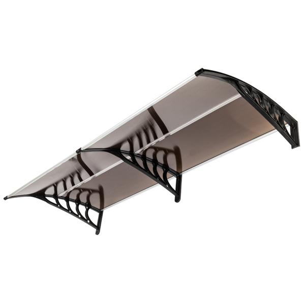 Window Awning Door Canopy, Modern Polycarbonate Front Door Canopy, Patio Awning Canopy Window Door Cover for Rain Snow Sunlight Protection Hollow Sheet (80" x 40", Brown Canopy/Black Bracket)