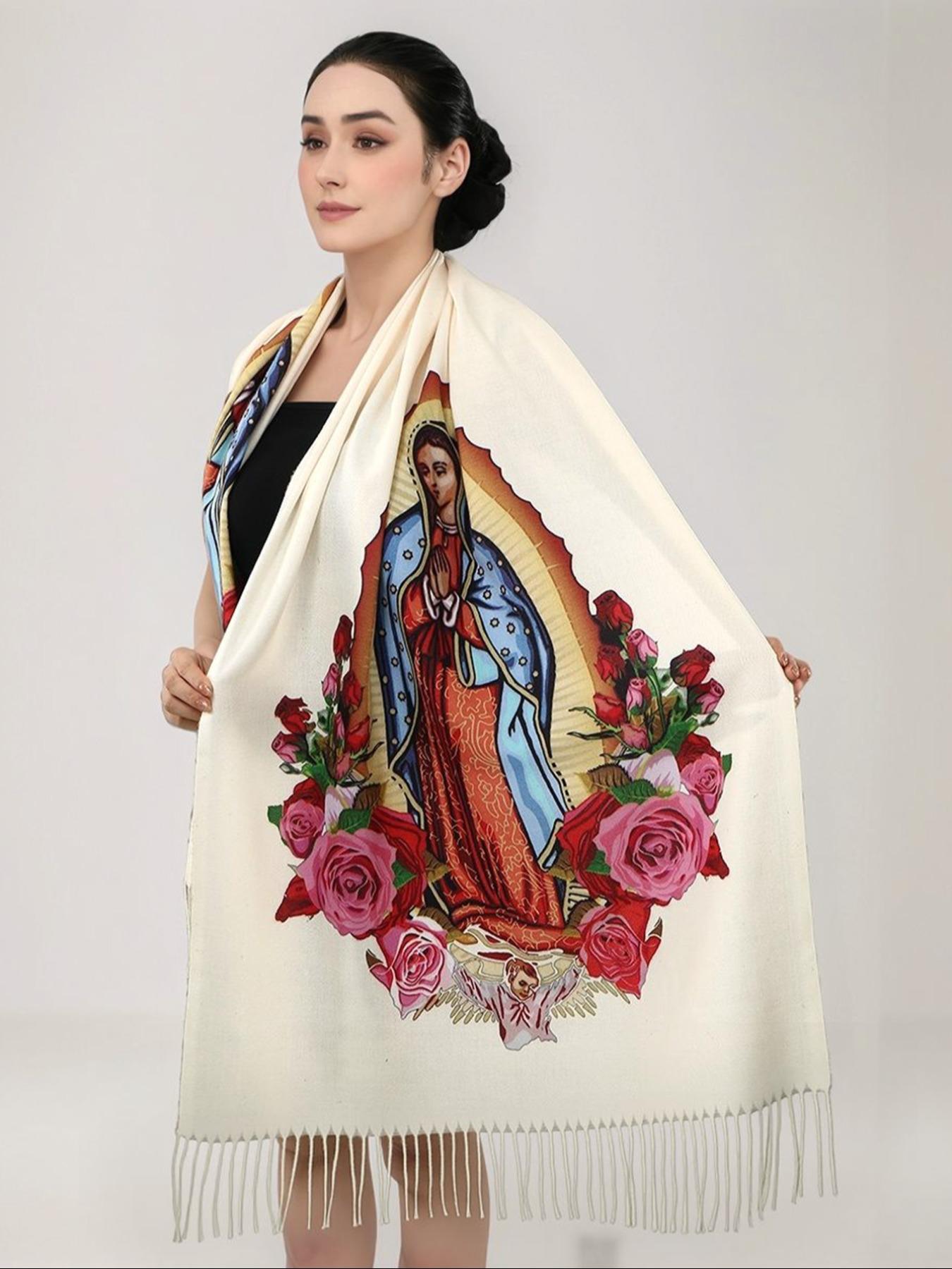 Elegant Printed Polyester Scarf with Tassel Fringe, Shawl Wrap for Women, Windproof & Warm, Perfect for Parties & Gifts, Tassel Decor Shawl