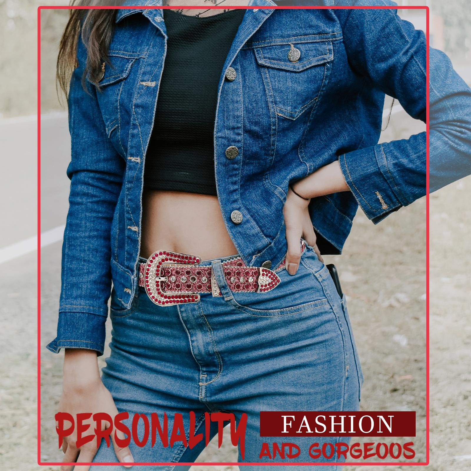 Shiny Luxury Rainbow Klein Stone Western Buckle Belt, Summer Fashion Holographic Belt, Rhinestone Cowgirl Belt, Glitter Sparkle Punk Belt for Party Dance, Daily Clothing Decoration Style cheetah print belt belts men