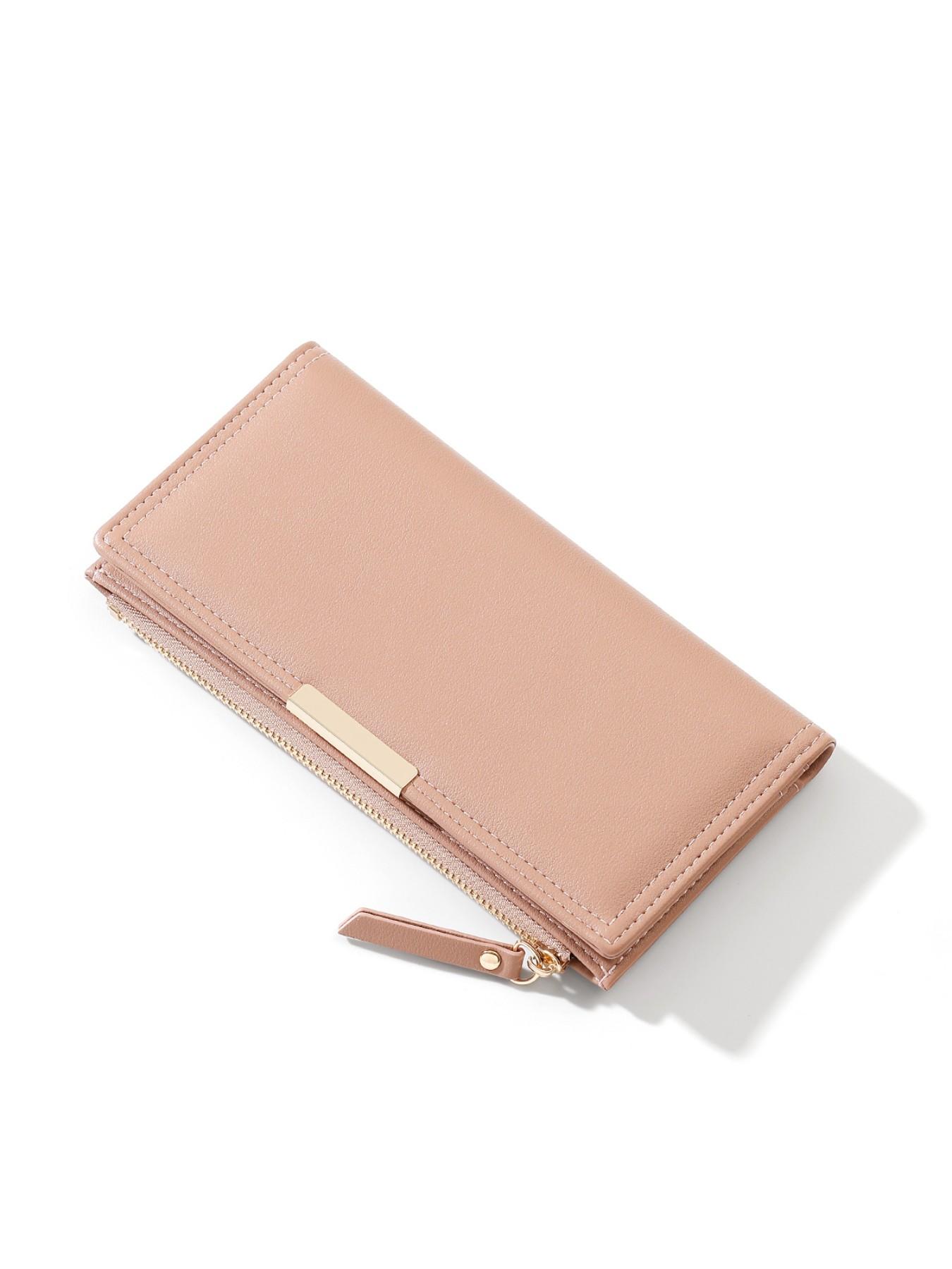 New Arrival Women's Long Wallet, Two-Fold Zipper Leather Money Clip, Credit Card Wallet, Large Capacity Card Holder, Handheld Silver Color Wallet, Wallet With Zipper