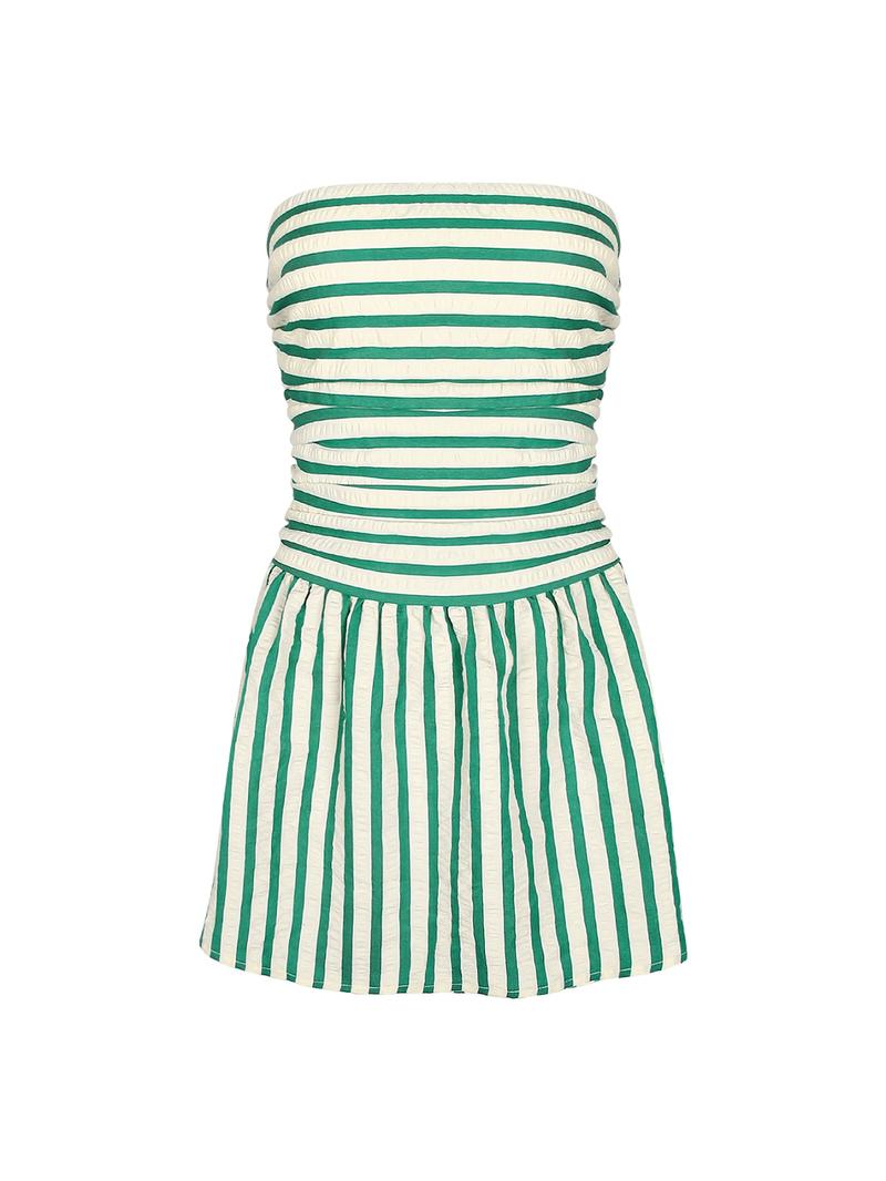 Women's Striped Print Tube Romper, Casual Strapless Romper for Summer, Fashion Women's Clothes for Daily Wear