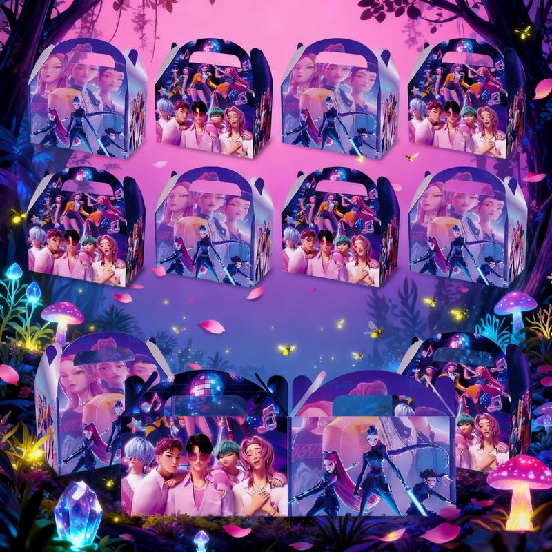 12-Piece K-Pop Demon Hunter Gift Box Set, Girl Music Birthday Party Decoration, Candy Box & Handheld Paper Bag, Themed Gift Box, Perfect for Kids Parties & Christmas Gifts #TOP PICKS
