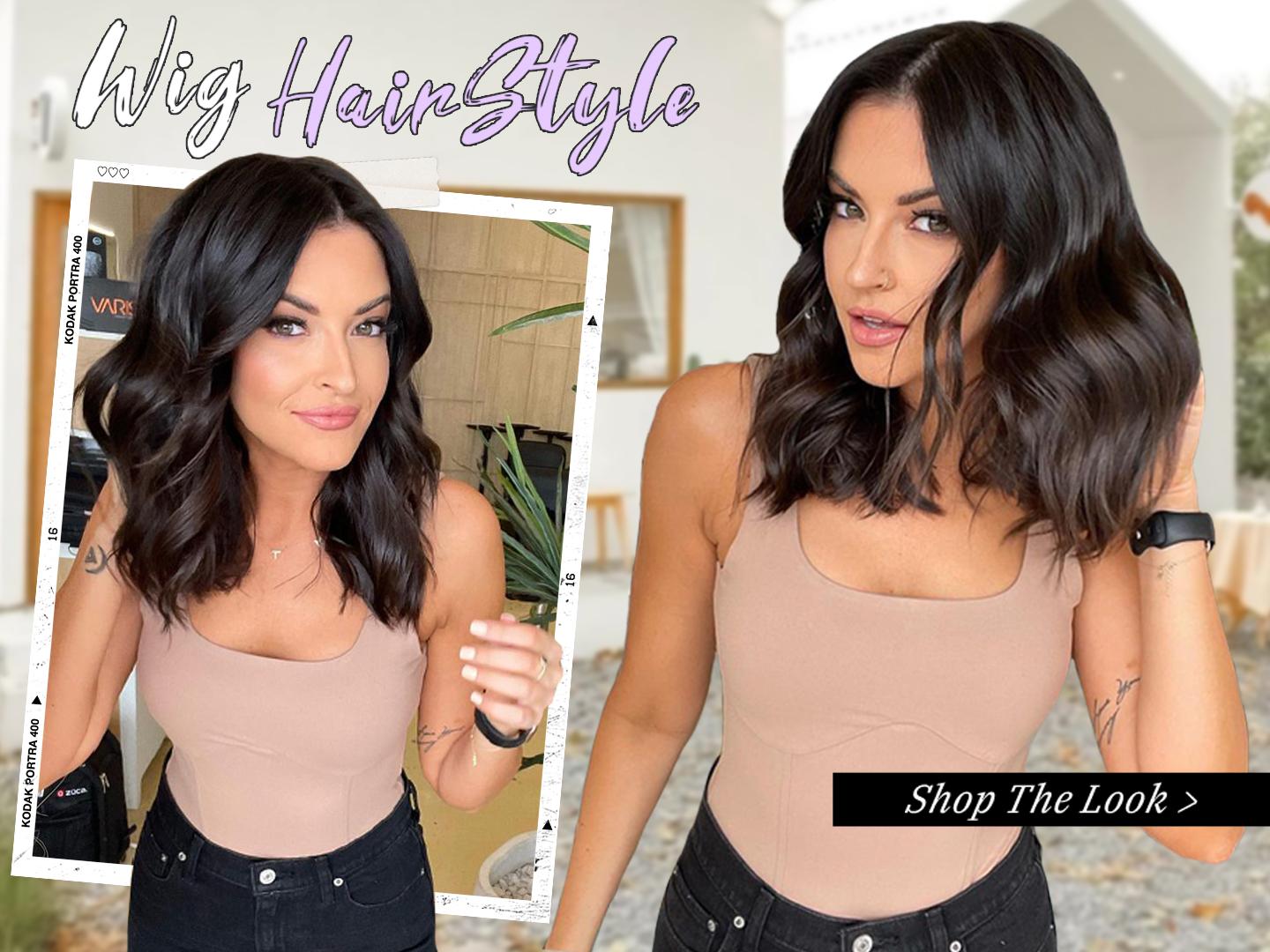 [AISI HAIR] Brown Highlight Short Wavy Wig for Women Lace Hairline Bob Style Synthetic Heat Resistant - Natural Appearance for Everyday Hairstyle 14 Inch