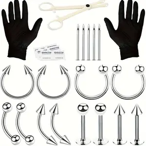 Lip piercing, eyebrow piercing, navel piercing, nose ring, simple piercing jewelry, piercing kit