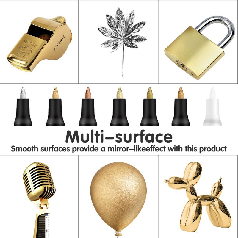 6 Colors High Gloss Liouid Chrome Paint Pen Markers,Metallic Art Paint Marker Pen for Any Surfac for Plastic Glass Rock Ceramic With Marker Clear pen