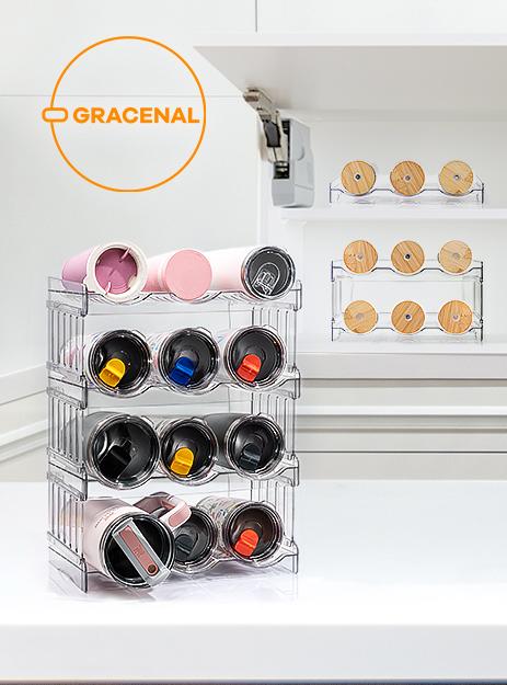 Gracenal Water Bottle Organizer for 40 oz Tumbler with Handle, Pantry Kitchen Organizers and Storage for Cups Accessories, Stackable Water Bottle Holder Wine Rack Gifts, 4Pack