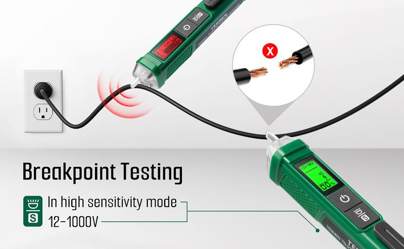 TESMEN TN-213 Voltage Tester Non-Contact, AC 12V-/70V-1000V, Dual-Range, LCD Display in Percentage, Вuzzer Alαrm, Live Wire Tester, Wire Breakpoint Finder - Green