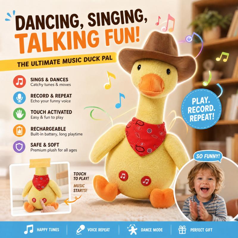 Talking Duck Toy, Repeats Voice, Dancing Singing Plush Toy, Funny Kids Toy Gift Interactive Sight Word Flash Cards outdoorfun