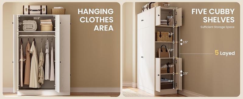 ANCTOR Armoire Wardrobe Closet with Mirror, 70.9" H × 36.2" W, Bedroom Armoires with 4 Doors, 3 Drawers and Shelves, Large Clothing Storage Cabinet for Hanging Clothes