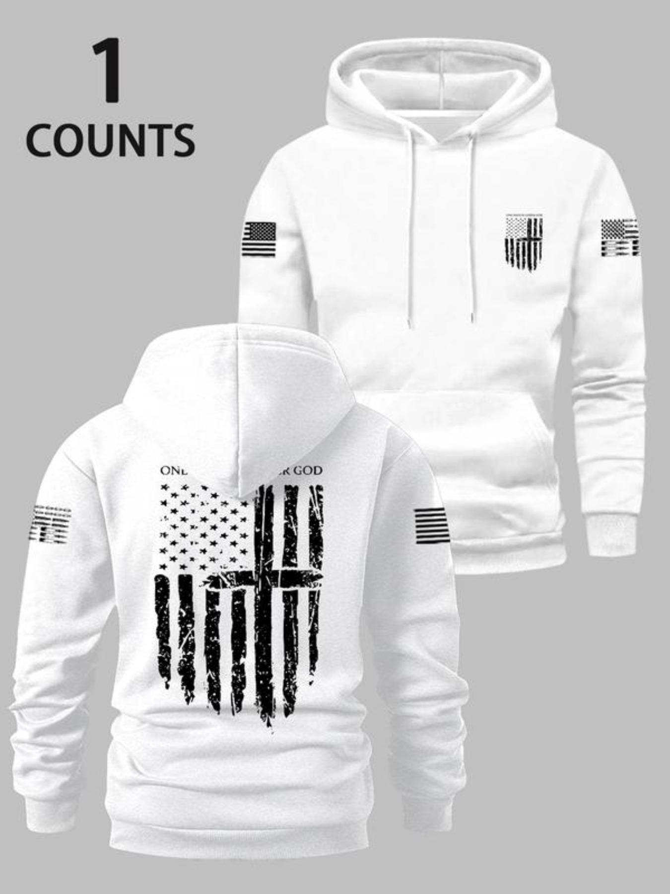 TikTok Trending Christian & American Flag-Themed Hoodie, White Style, Fitted, with 'One Nation Under God' Graphic Print, Perfect for Black Friday & Cyber Monday Deals, Ideal for Faith-Inspired Outfits and Christmas Gift Ideas